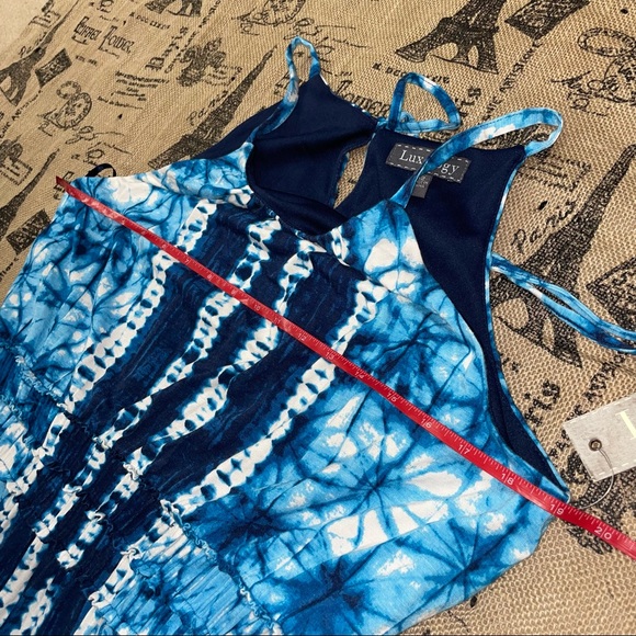 Luxology NWT! Blue/White Sleeveless Tie Back Stretch Tie-Dye Maxi Dress Size 12 - Picture 11 of 13